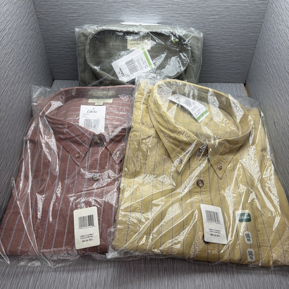 Cabela's Chambray Shirts Men's 5XL Lot of 3 NWT Long Sleeve Button Front Striped